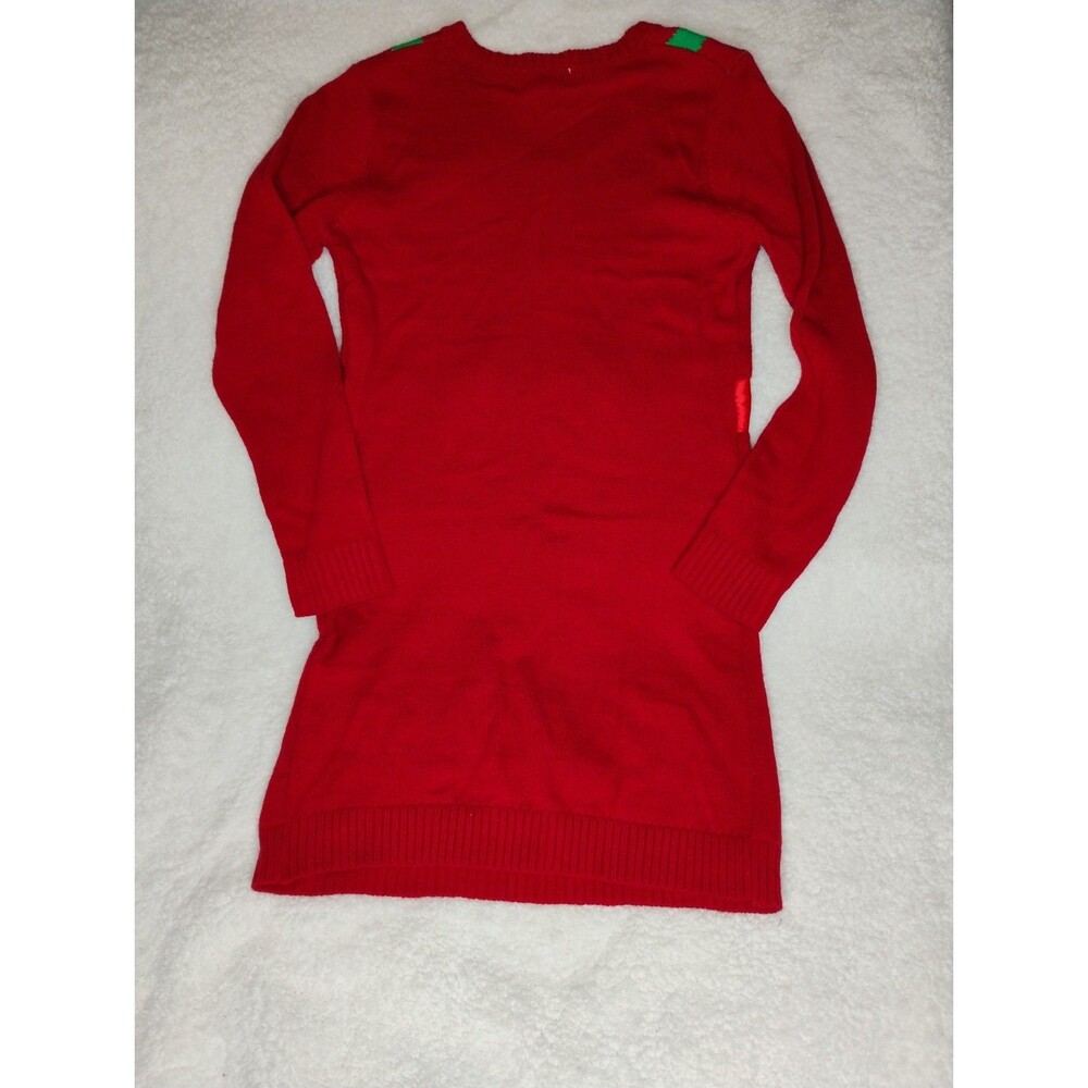 Poof Mrs. Claus V-Neck Intarsia Knit Ugly Christmas Sweater Red/Green M - Picture 8 of 8